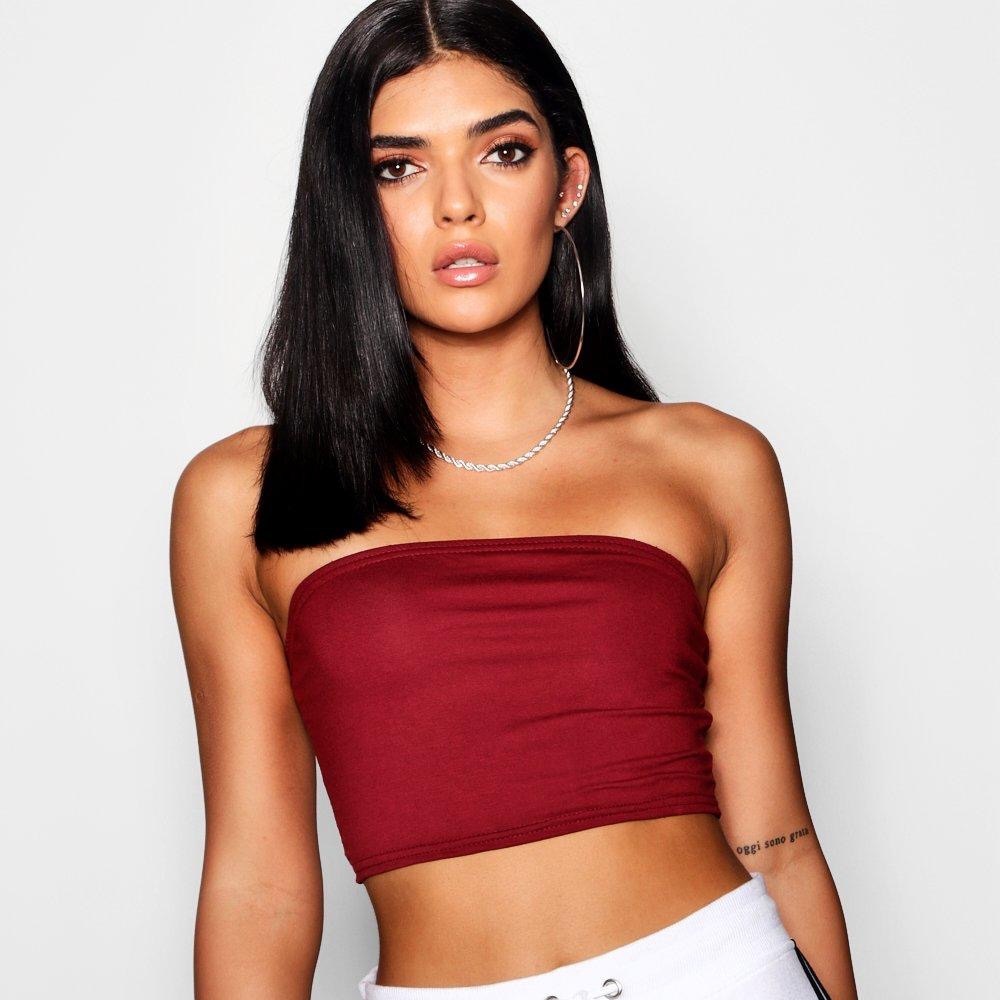 Boohoo Burgundy Fitted Strapless Bandeau Tube Top Size 8
